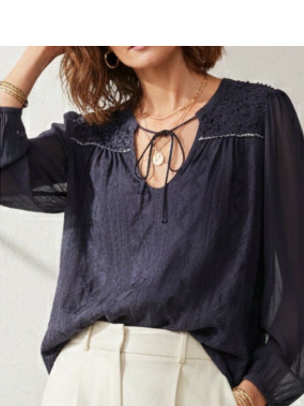 Anthropologie Tiny NWOT Gypsy Boho Cottagecore Navy Blue
Blouse, Size L